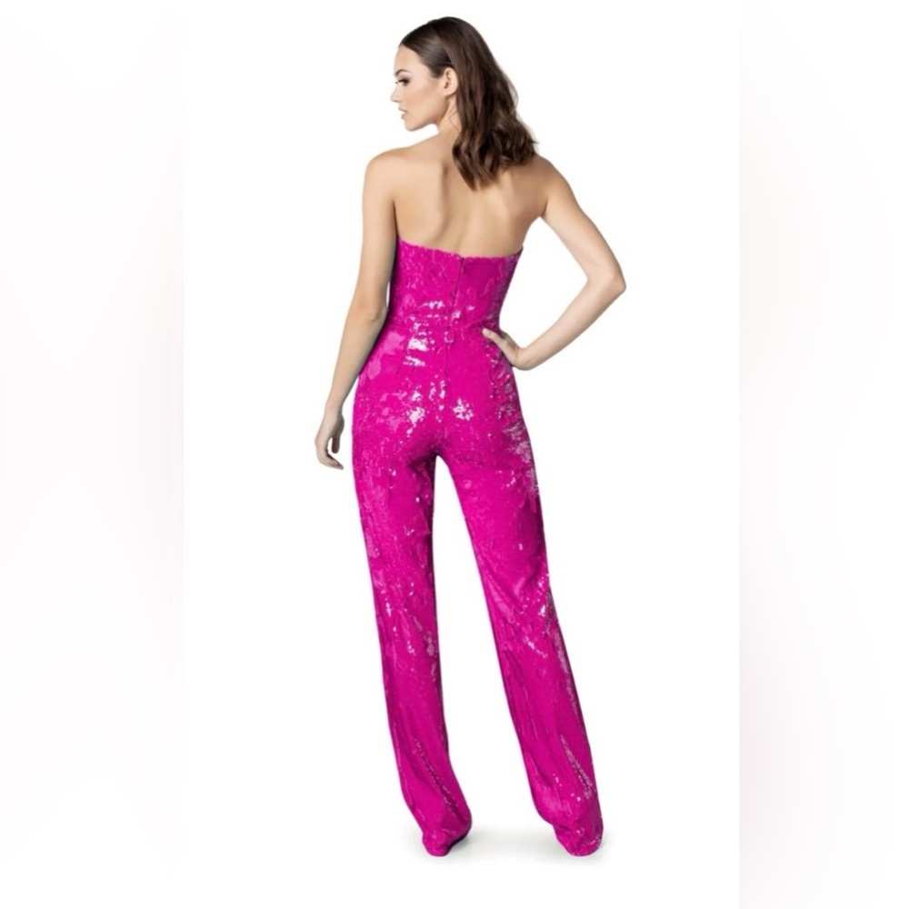 Dress The Population Andy Sequin Wide-Leg Jumpsuit in Hot Pink - Picture 3 of 7